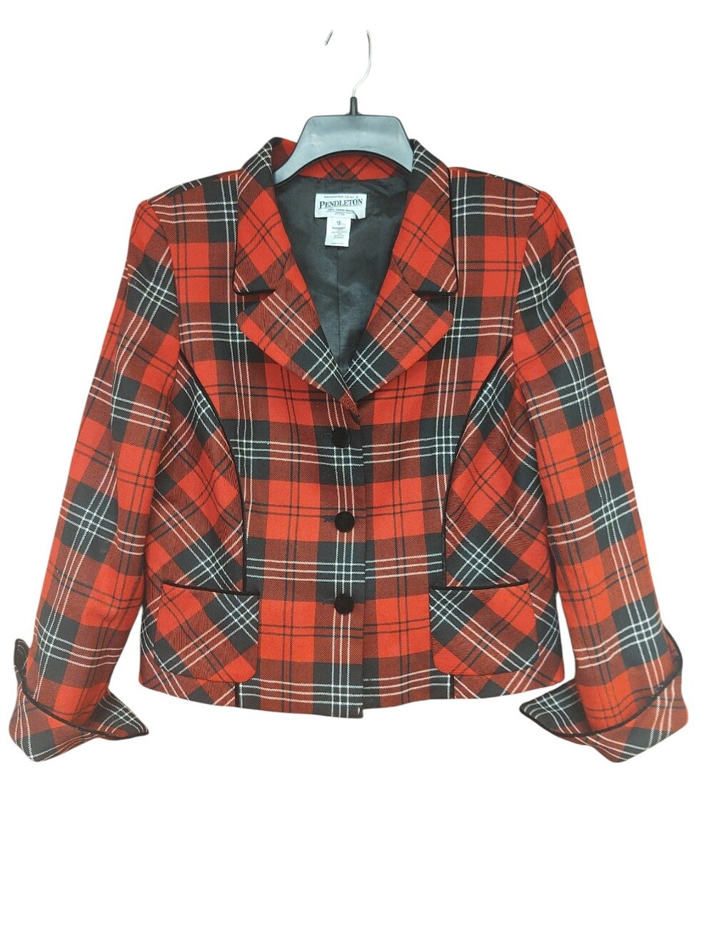 Pendleton Red Black Plaid Tailored Wool Jacket Size 12 Petite